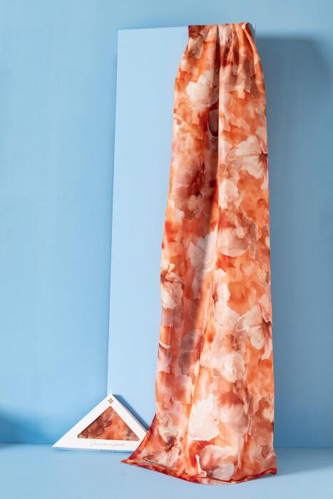 Kadın Desenli Aquarelle Soft Şal TURUNCU - Jawel