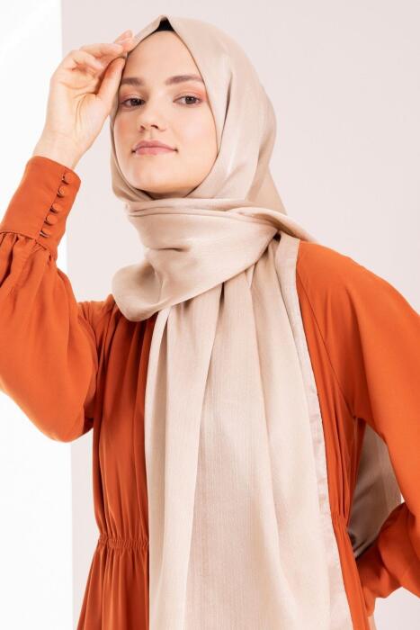 Kadın Kırışmaz Janjan Şal 185*70 Cm BEJ - Jawel