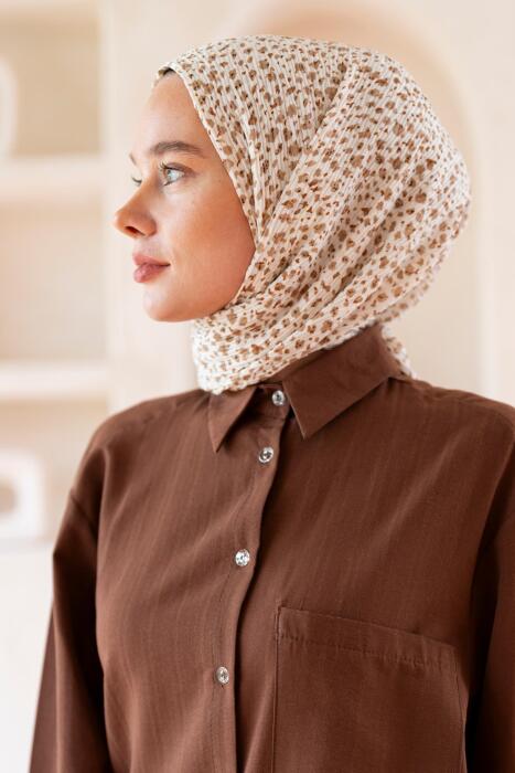 Kadın Ütü İstemeyen Çakıl Desen Bürümcük Şal 190*80 Cm KREM AÇIK KAHVE - Jawel