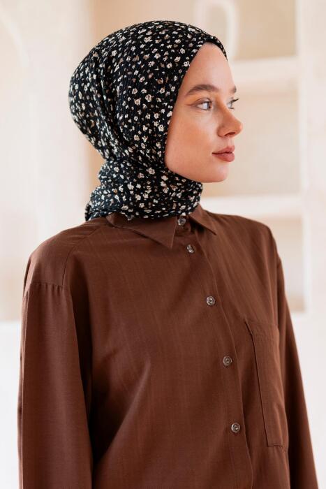 Kadın Ütü İstemeyen Çakıl Desen Bürümcük Şal 190*80 Cm SİYAH KAHVE 