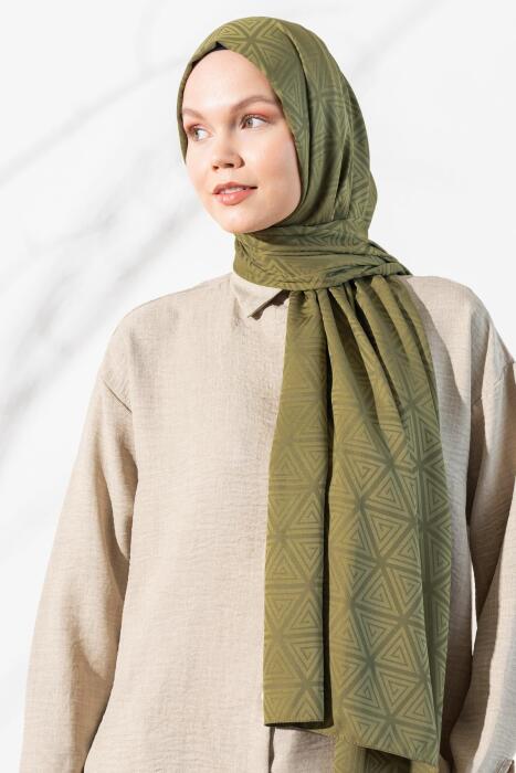 Kadın Piramit Desenli Jakarlı Şal HAKİ 