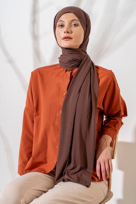 Kadın Tesettür Terletme Yapmayan İç Göstermez Penye Şal KOYU KAHVE - Jawel
