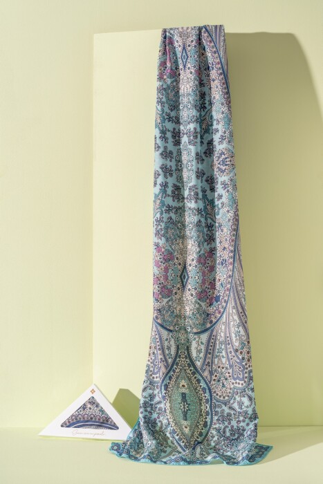 Kadın Etnik Desen Soft Alinda Şal TURKUAZ - Jawel