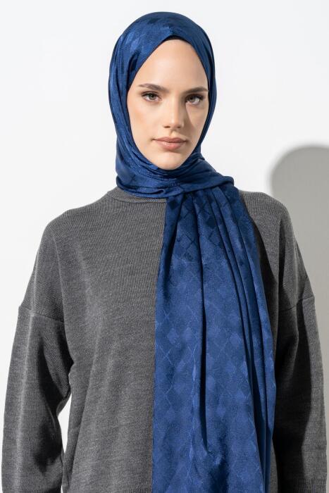 Kadın Tesettür Karışımlı Jakarlı Şal İNDİGO - Jawel