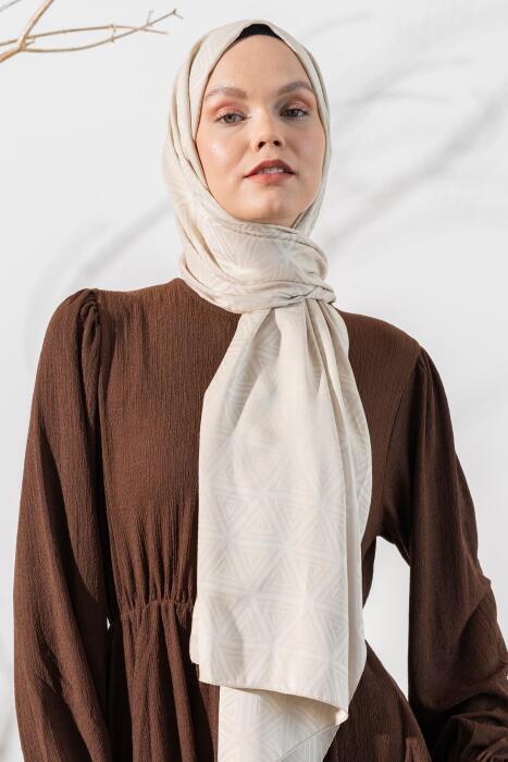 Kadın Piramit Desenli Jakarlı Şal BEJ 