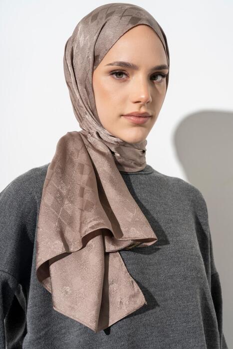 Kadın Tesettür Karışımlı Jakarlı Şal VİZON 