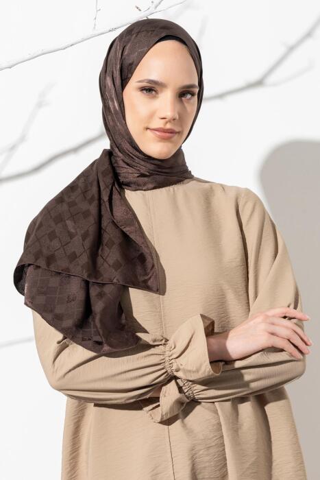 Kadın Tesettür Karışımlı Jakarlı Şal ACI KAHVE 