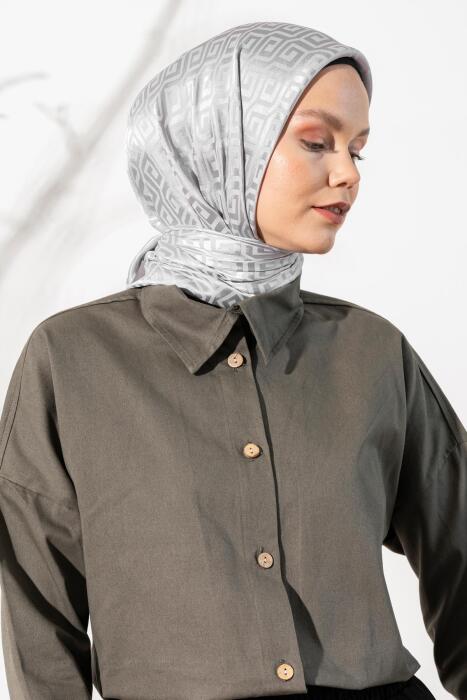 Kadın Mozaik Desenli Jakarlı Eşarp GÜMÜŞ GRİ - Jawel