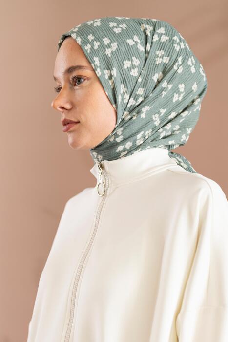 Kadın Çiçek Desenli Kırışmaz Bürümcük Şal 190*80 Cm AÇIK KÜF YEŞİLİ 