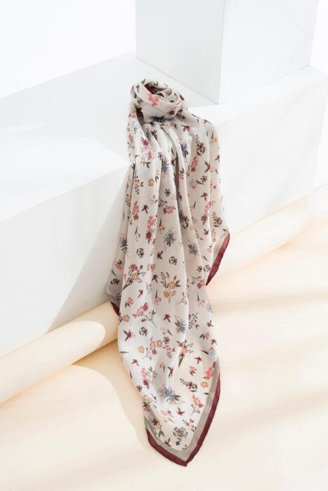 Kadın Digital Baskılı Çiçek Desen Soft Eşarp BORDO-HAKİ 