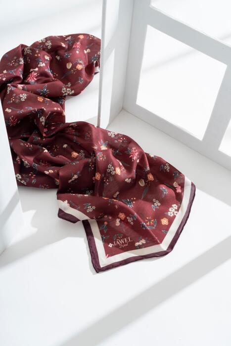 Kadın Digital Baskılı Çiçek Desen Soft Eşarp BORDO 