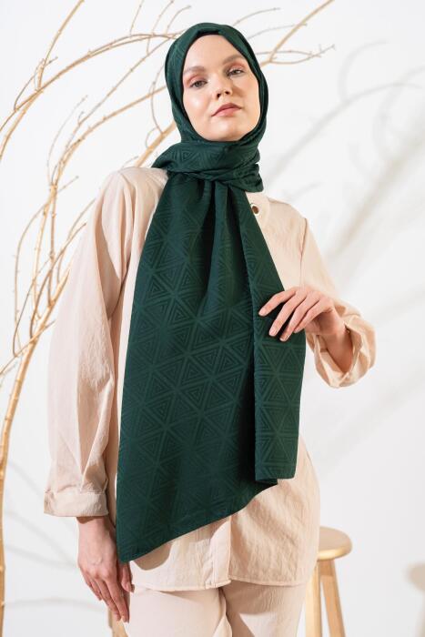 Kadın Piramit Desenli Jakarlı Şal ZÜMRÜT 