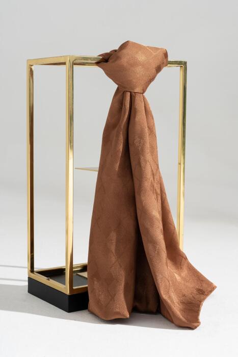 Kadın Tesettür Karışımlı Jakarlı Şal KOYU BAKIR - Jawel