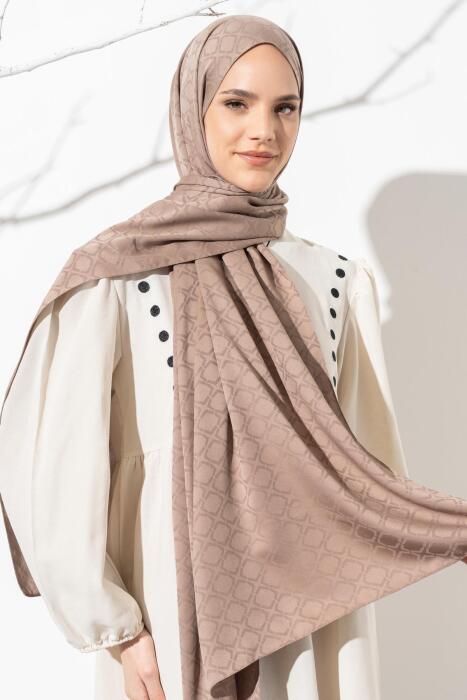 Kadın Geometrik Desen Jakarlı Şal KOYU VİZON 