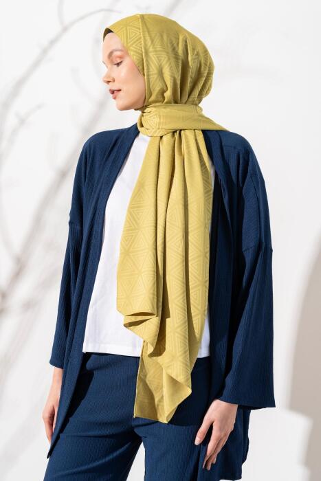 Kadın Piramit Desenli Jakarlı Şal YAĞ YEŞİLİ 