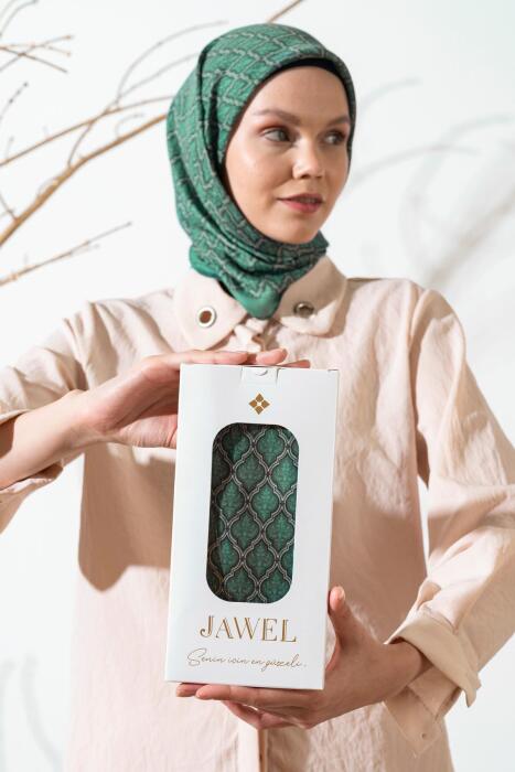 Kadın Küçük Etnik Desen Soft Eşarp ZÜMRÜT 