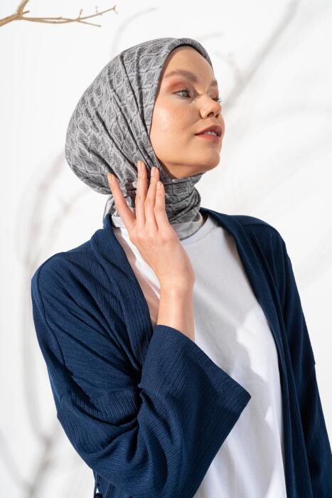 Kadın Küçük Etnik Desen Soft Eşarp GRİ 