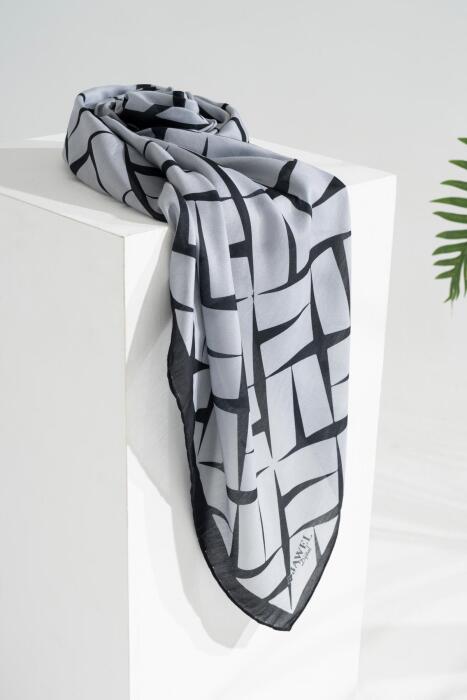 Kadın Tesettür Digital Desen 3 Soft Eşarp GRİ - Jawel