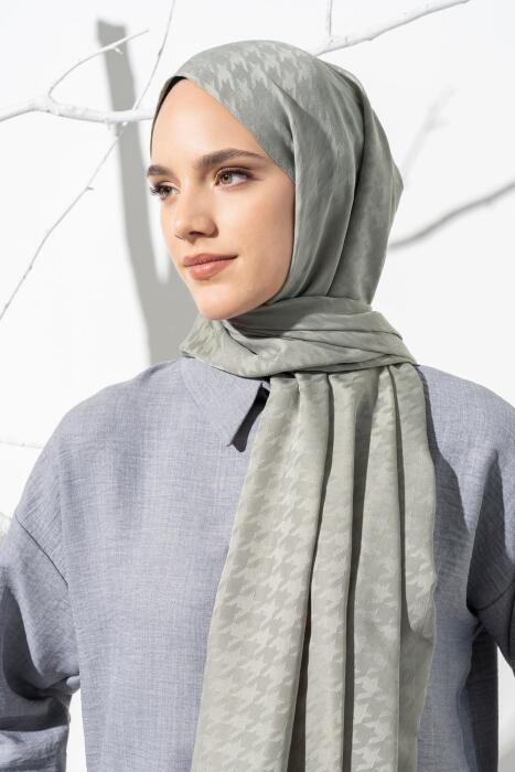 Kadın Tesettür Jakarlı Küçük Desen Kazayağı Şal AÇIK HAKİ 