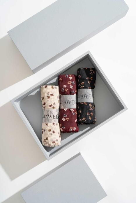 Kadın Kırışmaz Tesettür 3'lü Bürümcük Şal Paketi (Koyu Ceviz-Bordo-Krem Kahve) - Jawel