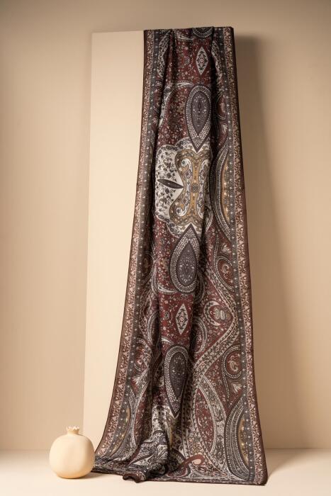 Kadın Etnik Desen Soft Şal Prusa 152.04.0003 KOYU KAHVE - Jawel