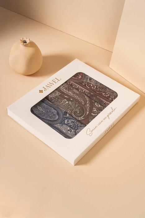 Kadın Etnik Desen Soft Şal Paketi Adesa (Vizon-İndigo-Bordo) - Jawel