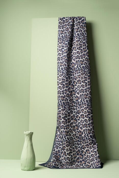 Kadın Leopar Desen Soft Şal LACİVERT - Jawel