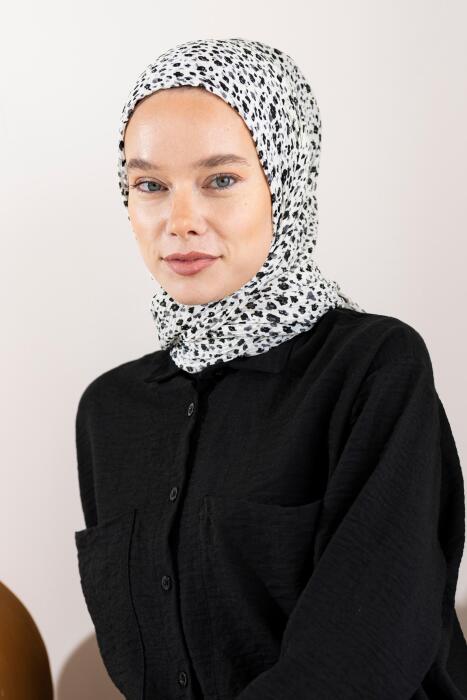 Kadın Ütü İstemeyen Çakıl Desen Bürümcük Şal 190*80 Cm BEYAZ SİYAH 