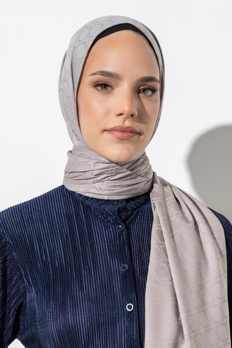 Kadın Geometrik Desen Jakarlı Şal GRİ - Jawel