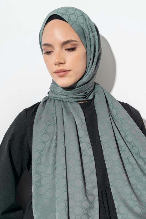 Kadın Geometrik Desen Jakarlı Şal HAKİ - Jawel