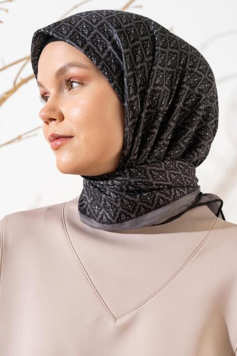 Kadın Küçük Etnik Desen Soft Eşarp SİYAH - Jawel