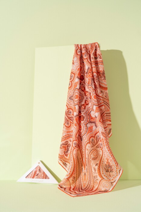 Kadın Etnik Desenli Soft Eşarp TURUNCU - Jawel