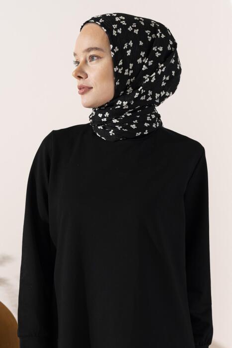 Kadın Çiçek Desenli Kırışmaz Bürümcük Şal 190*80 Cm SİYAH - Jawel