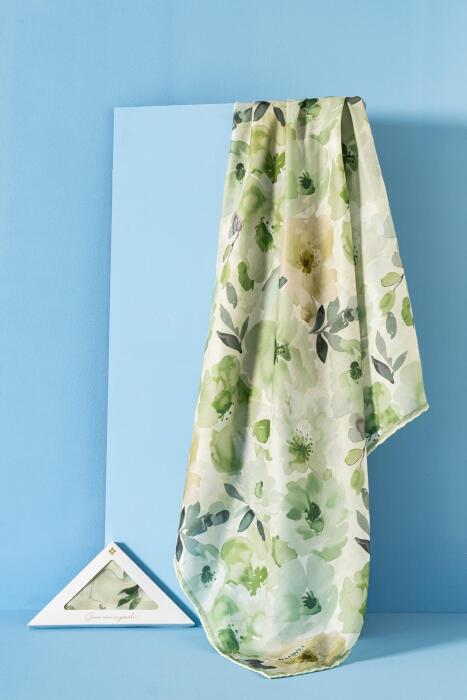 Kadın Desenli Peonia Soft Eşarp YEŞİL - Jawel