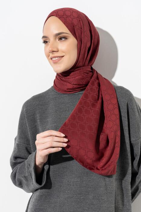 Kadın Geometrik Desen Jakarlı Şal BORDO 