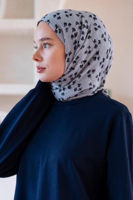 Kadın Çiçek Desenli Kırışmaz Bürümcük Şal 190*80 Cm AÇIK GRİ 