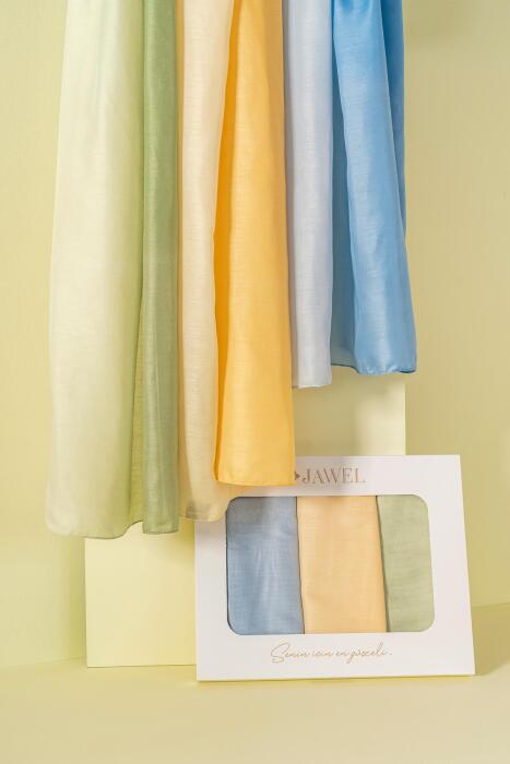 Kadın Degrade Soft Şal Paketi (İndigo-Sarı-Yeşil) - Jawel