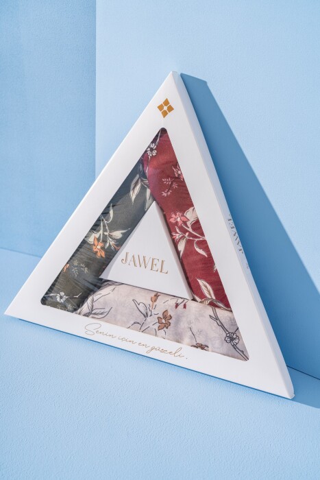 Kadın Spring Soft Eşarp Paketi Limira (Krem Bordo-Haki-Bordo) - Jawel