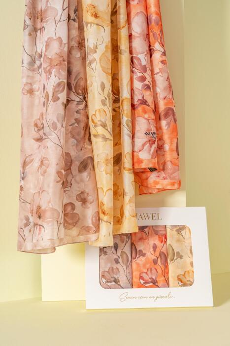 Kadın Pachira Soft Şal Paketi (Vizon-Turuncu-Sarı) - Jawel