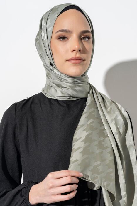 Kadın Tesettür Jakarlı Büyük Desen Kazayağı Şal AÇIK HAKİ 
