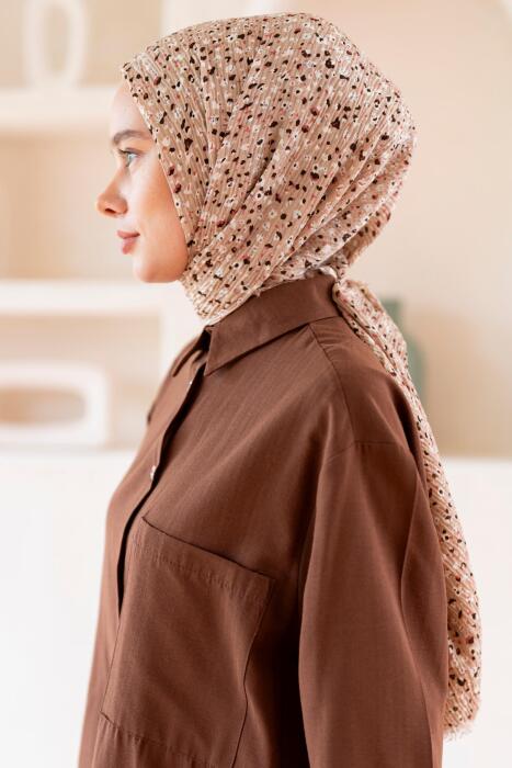 Kadın Ütü İstemeyen Çakıl Desen Bürümcük Şal 190*80 Cm VİZON KREM - Jawel