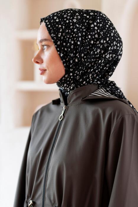 Kadın Ütü İstemeyen Çakıl Desen Bürümcük Şal 190*80 Cm SİYAH BEYAZ - Jawel