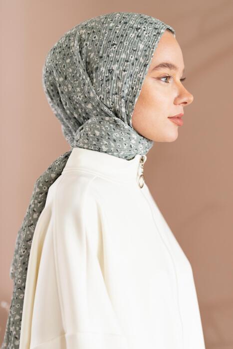 Kadın Ütü İstemeyen Çakıl Desen Bürümcük Şal 190*80 Cm AÇIK KÜF YEŞİLİ KREM - Jawel