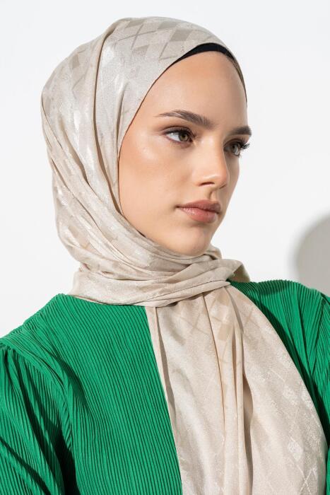Kadın Tesettür Karışımlı Jakarlı Şal KREM 