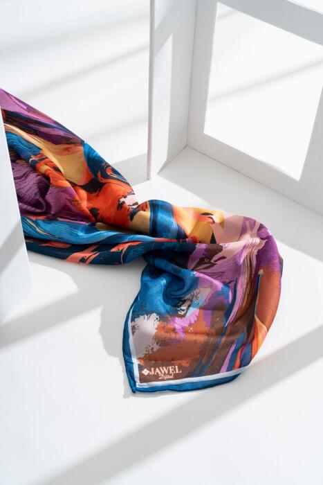 Kadın Digital Baskılı Fırça Desen Soft Eşarp 90x90 Cm İNDİGO - Jawel
