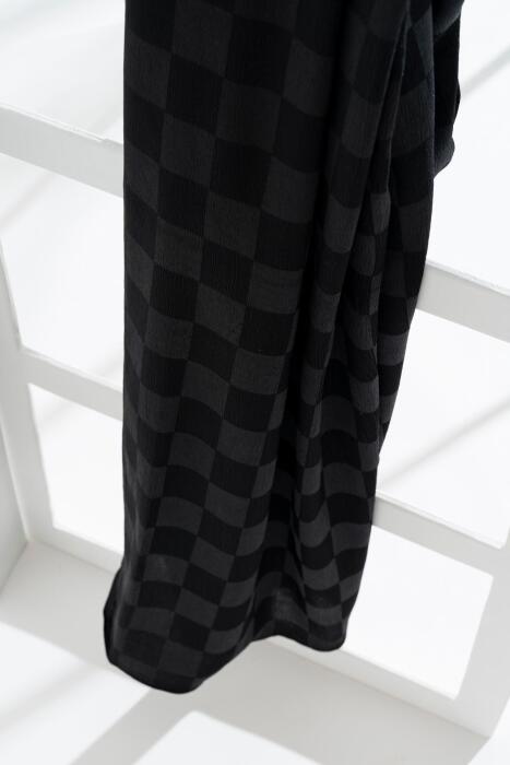 Kadın Dama Desenli Tesettür Jakarlı Şal 185x70 Cm SİYAH 