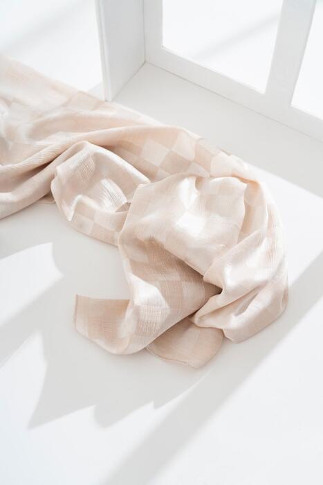 Kadın Dama Desenli Tesettür Jakarlı Şal 185x70 Cm BEJ - Jawel