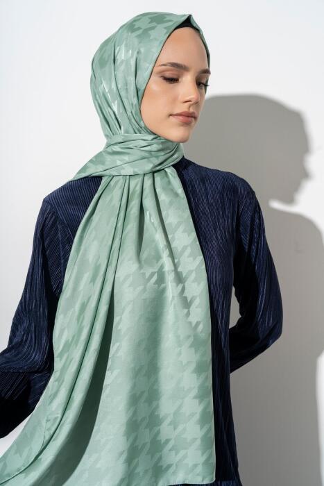 Kadın Tesettür Jakarlı Büyük Desen Kazayağı Şal SU YEŞİLİ 