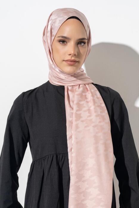 Kadın Tesettür Jakarlı Büyük Desen Kazayağı Şal PEMBE 