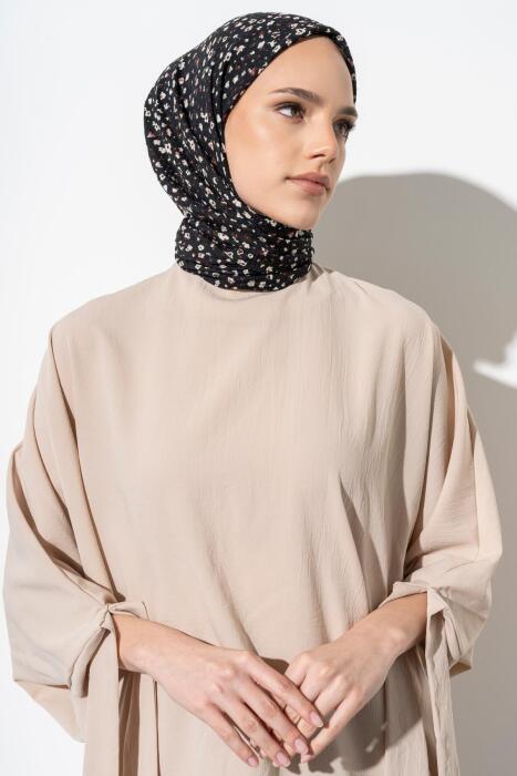 Kadın Tesettür Kırışmaz Bürümcük Eşarp SİYAH-PEMBE - Jawel